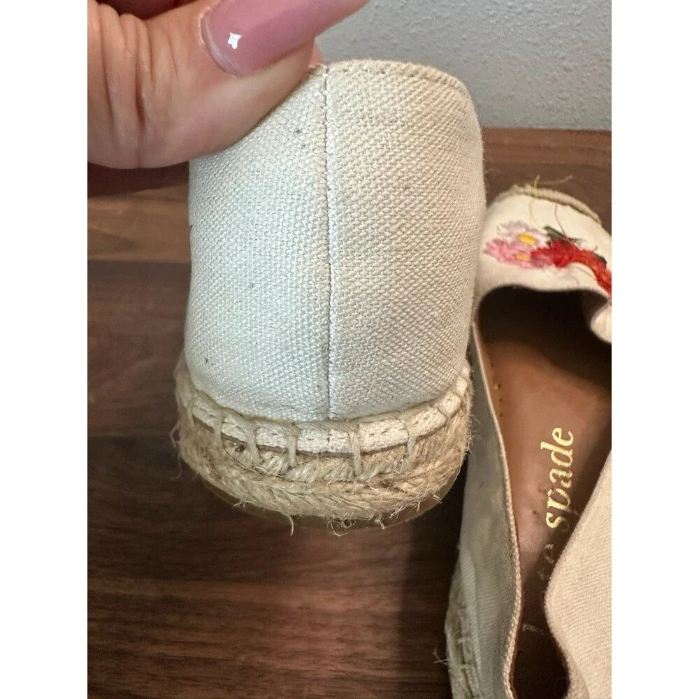 Kate Spade Cream Dahlia Espadrille Flat Loafers w Floral Embroidery Size 8